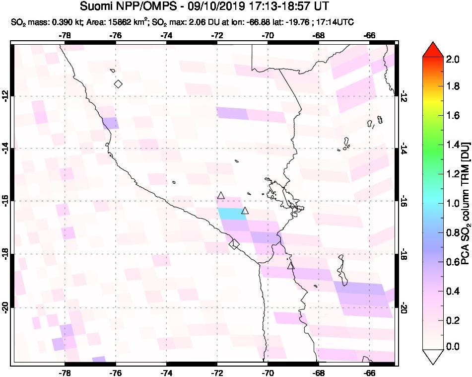 A sulfur dioxide image over Peru on Sep 10, 2019.