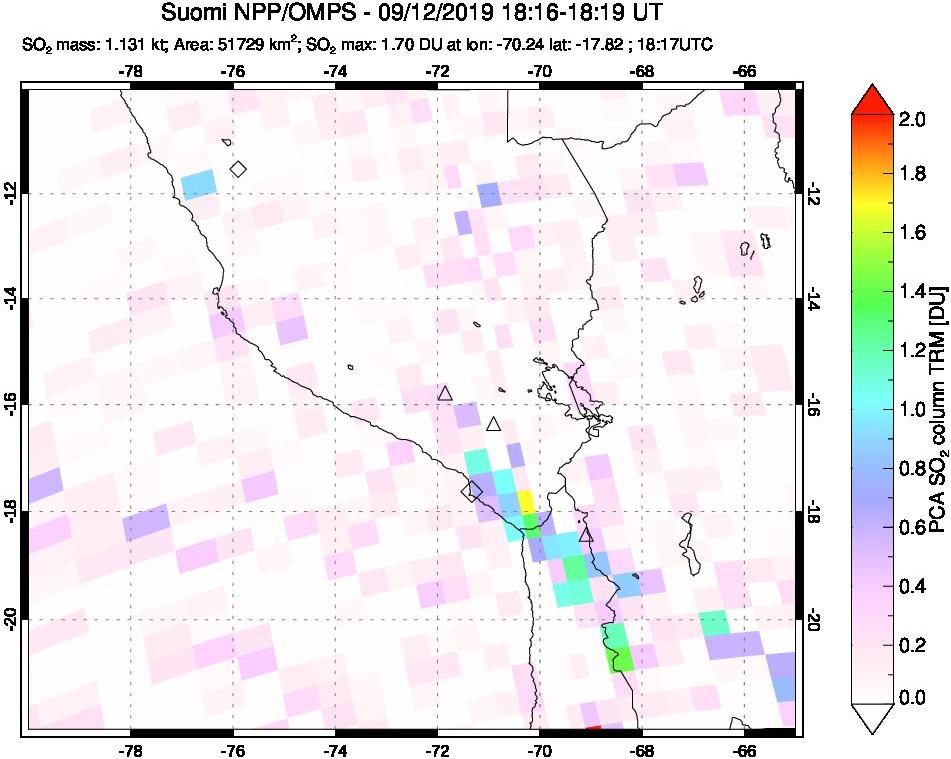 A sulfur dioxide image over Peru on Sep 12, 2019.