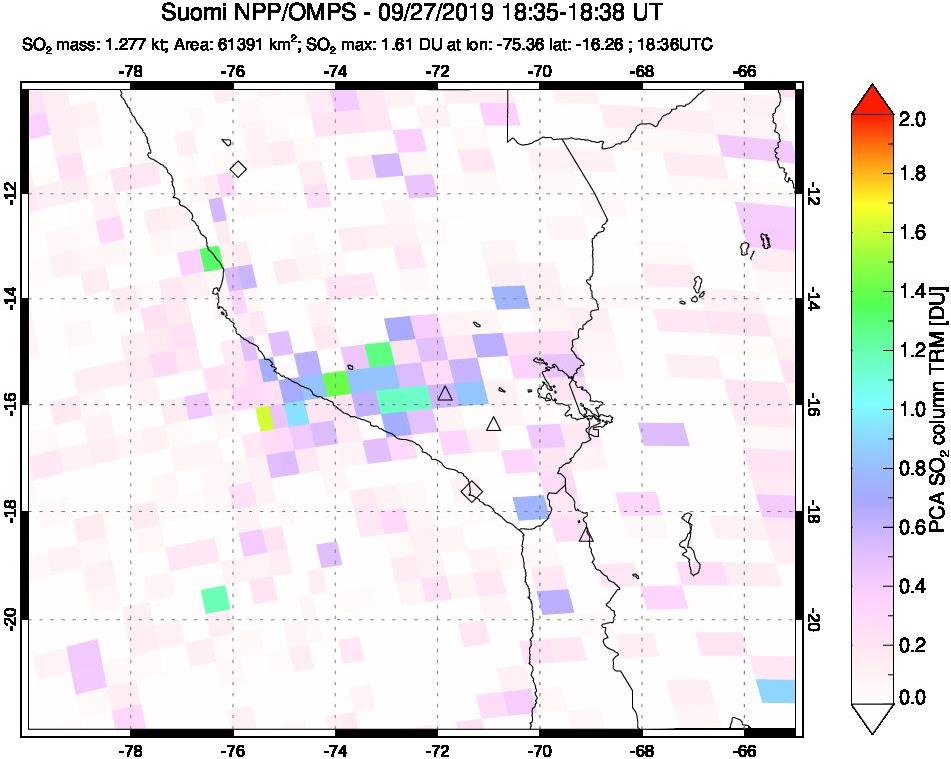 A sulfur dioxide image over Peru on Sep 27, 2019.