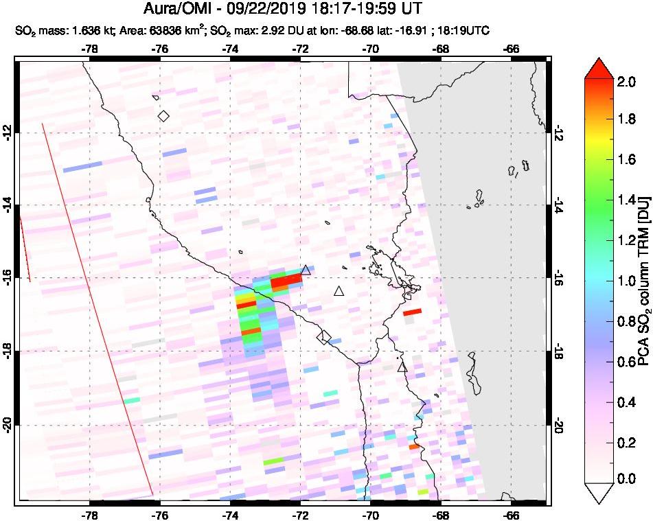 A sulfur dioxide image over Peru on Sep 22, 2019.