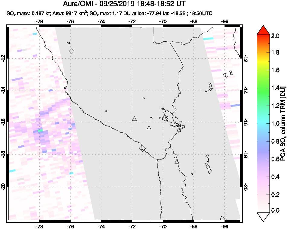A sulfur dioxide image over Peru on Sep 25, 2019.