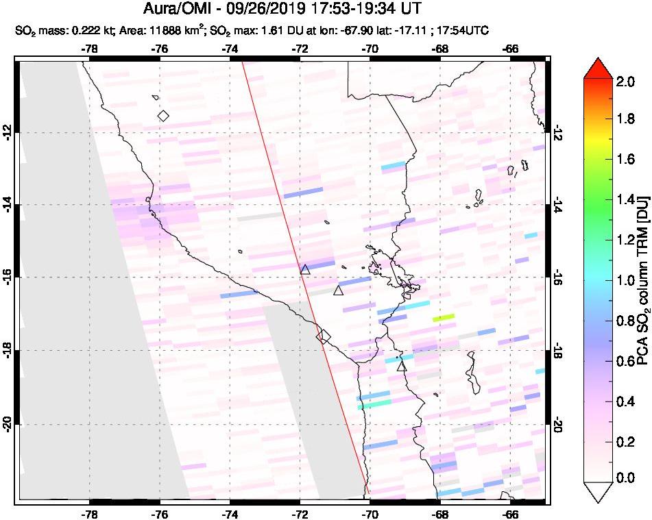 A sulfur dioxide image over Peru on Sep 26, 2019.