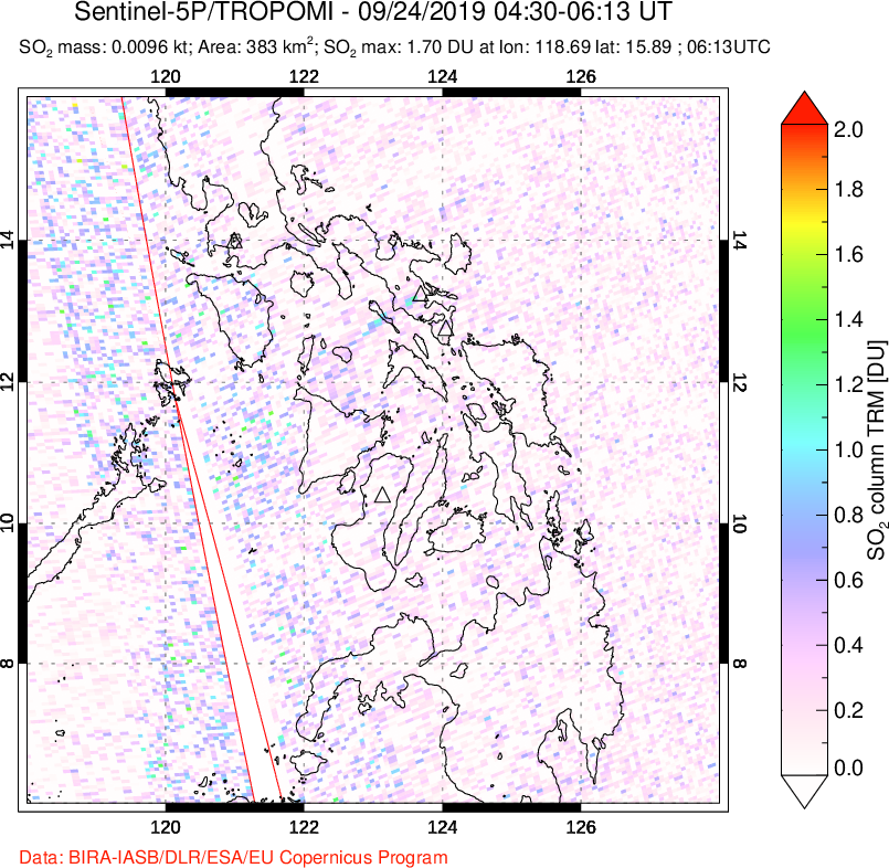 A sulfur dioxide image over Philippines on Sep 24, 2019.