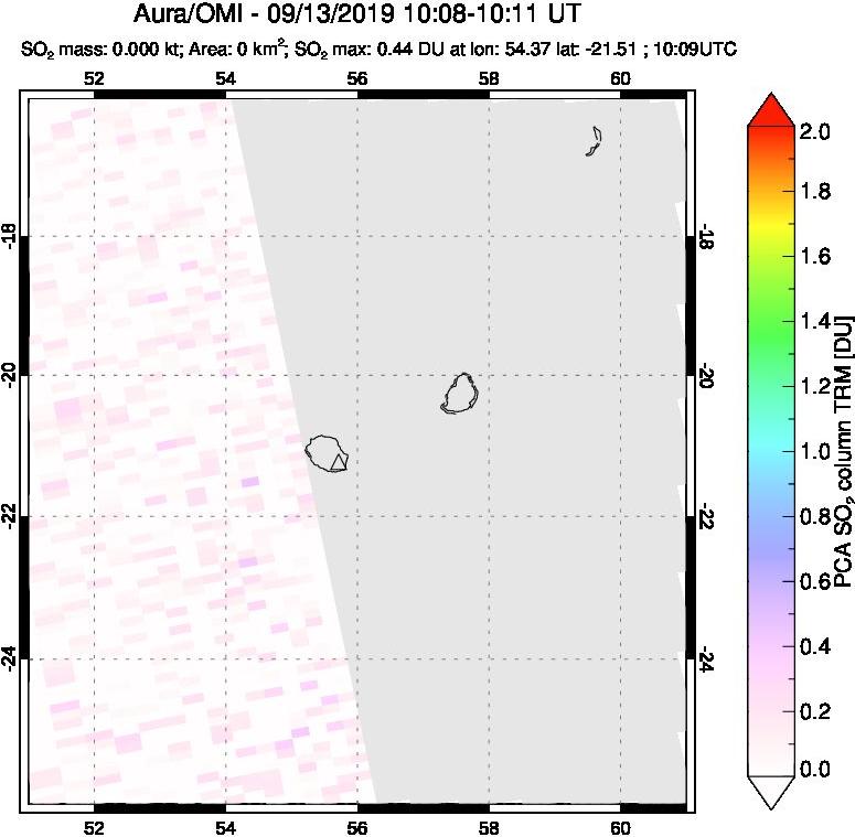 A sulfur dioxide image over Reunion Island, Indian Ocean on Sep 13, 2019.