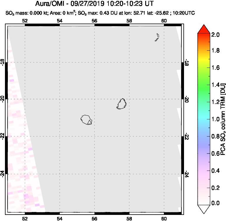 A sulfur dioxide image over Reunion Island, Indian Ocean on Sep 27, 2019.