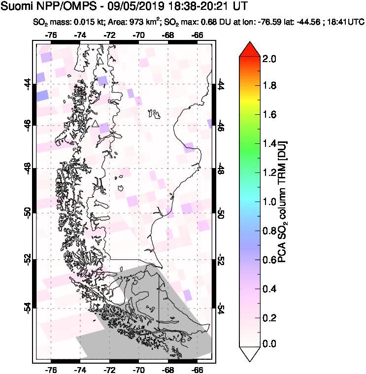 A sulfur dioxide image over Southern Chile on Sep 05, 2019.