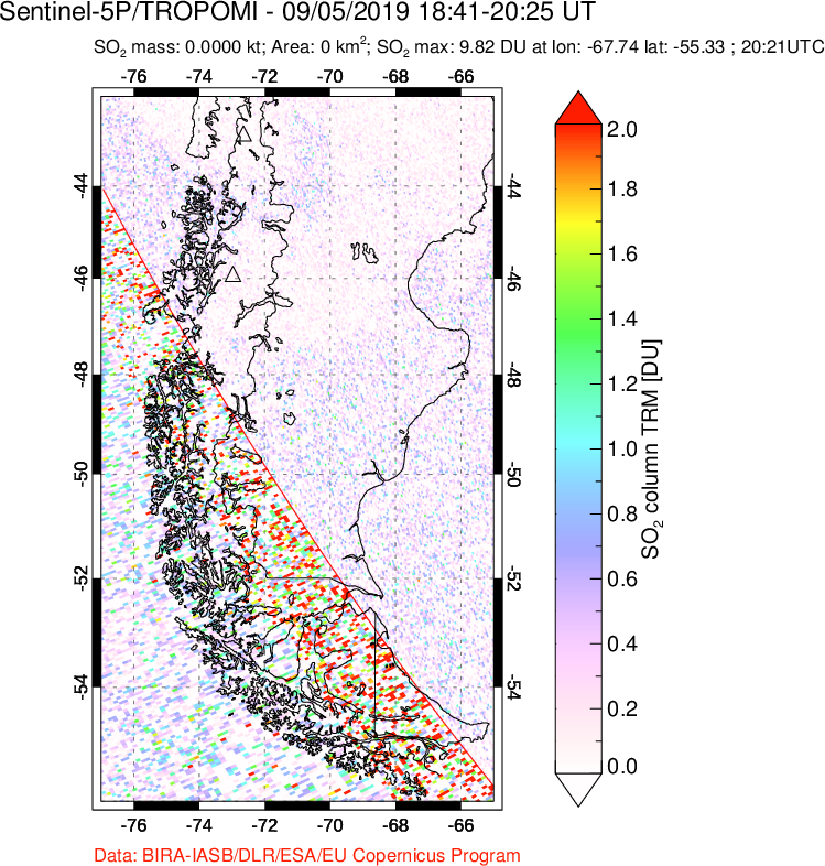 A sulfur dioxide image over Southern Chile on Sep 05, 2019.