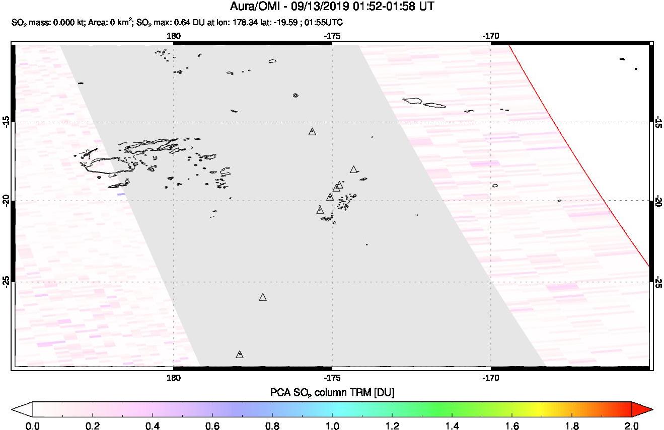 A sulfur dioxide image over Tonga, South Pacific on Sep 13, 2019.