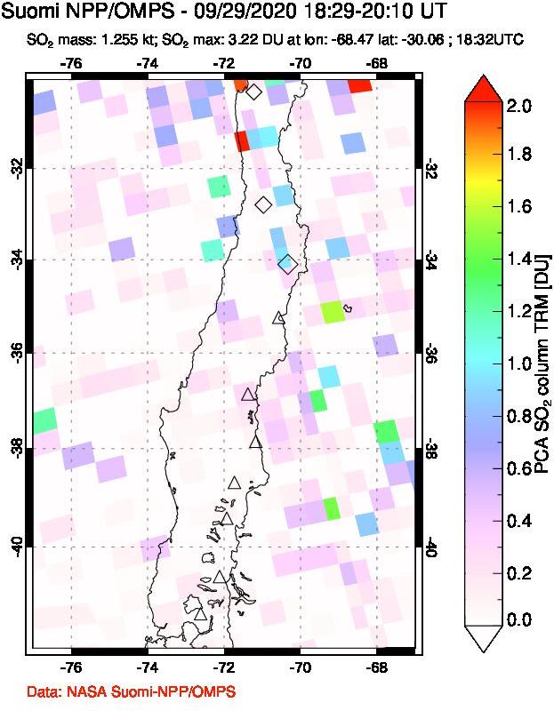 A sulfur dioxide image over Central Chile on Sep 29, 2020.