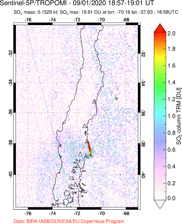 A sulfur dioxide image over Central Chile on Sep 01, 2020.