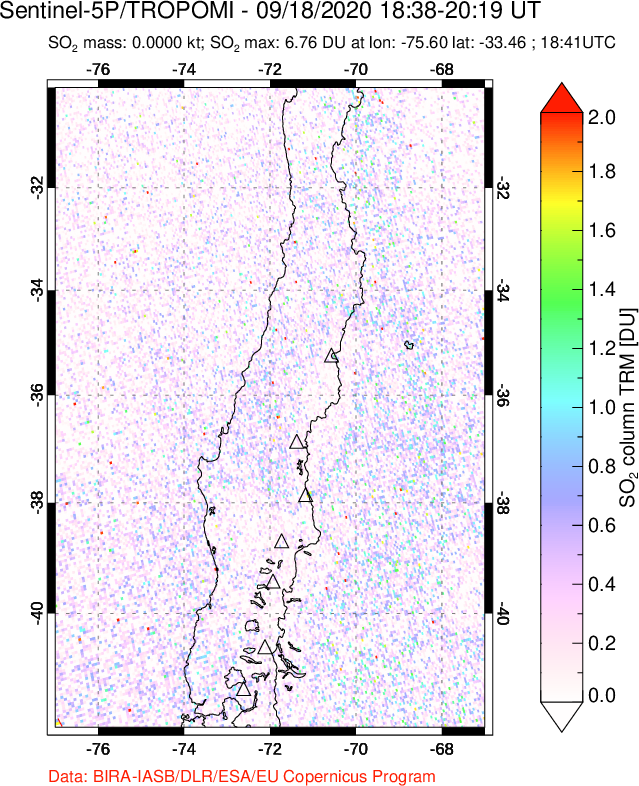 A sulfur dioxide image over Central Chile on Sep 18, 2020.