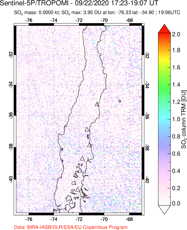 A sulfur dioxide image over Central Chile on Sep 22, 2020.