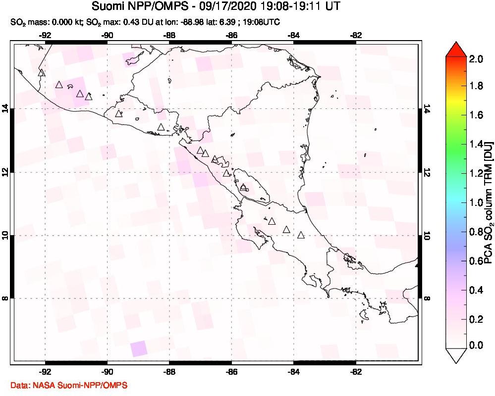 A sulfur dioxide image over Central America on Sep 17, 2020.