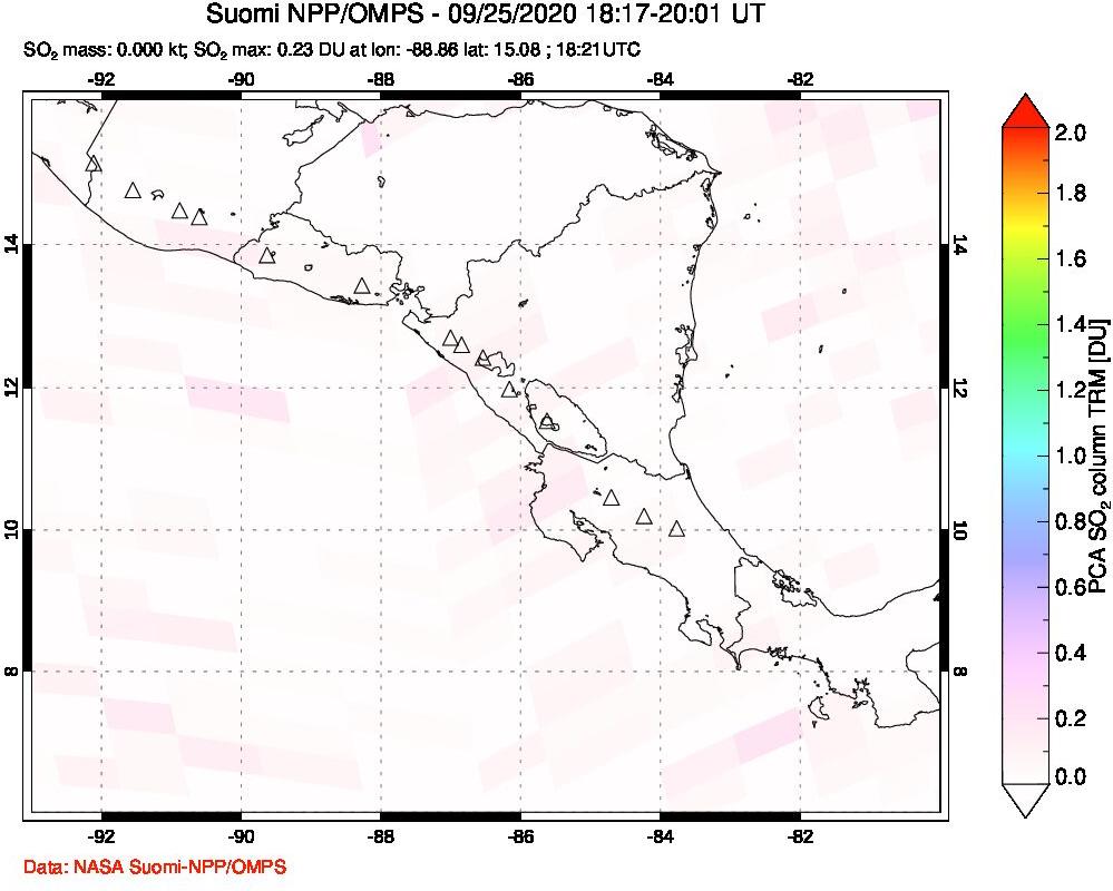 A sulfur dioxide image over Central America on Sep 25, 2020.