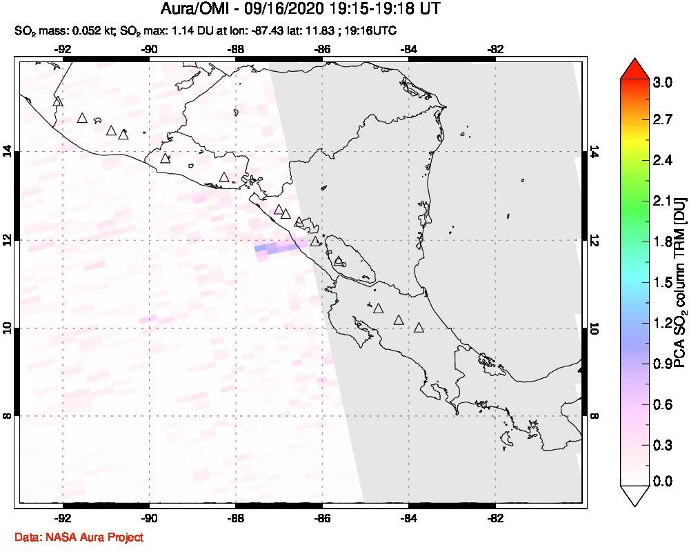 A sulfur dioxide image over Central America on Sep 16, 2020.
