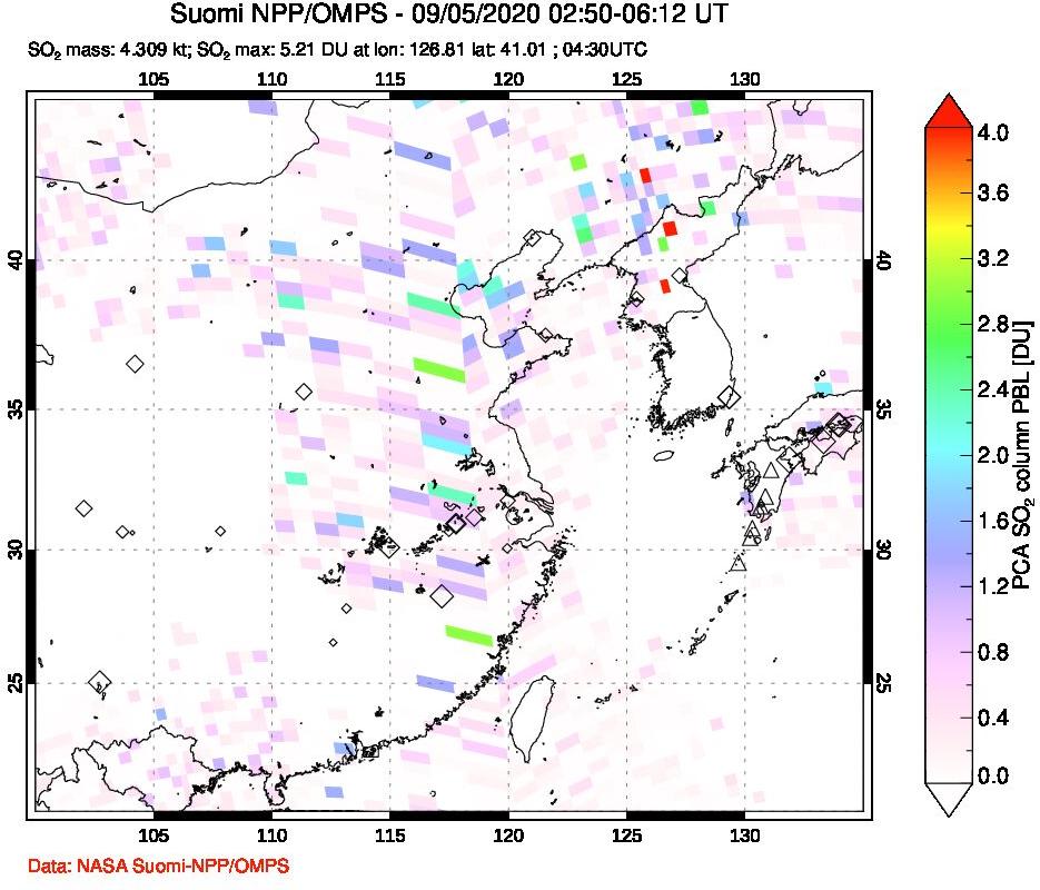 A sulfur dioxide image over Eastern China on Sep 05, 2020.