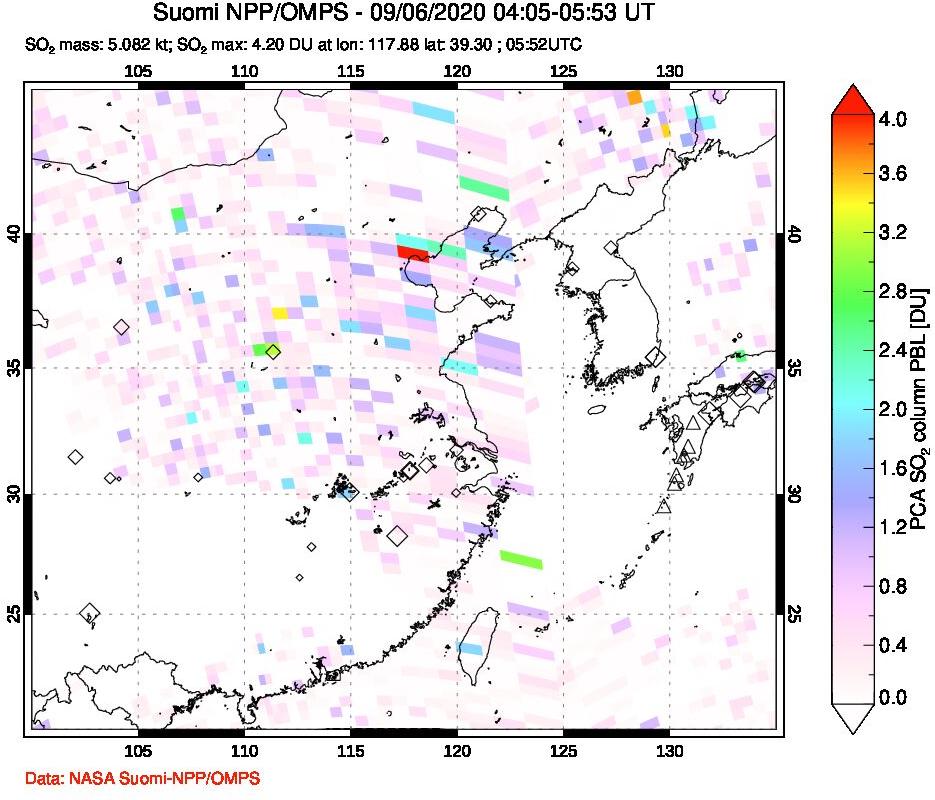 A sulfur dioxide image over Eastern China on Sep 06, 2020.
