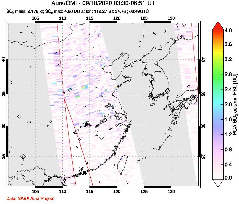 A sulfur dioxide image over Eastern China on Sep 10, 2020.