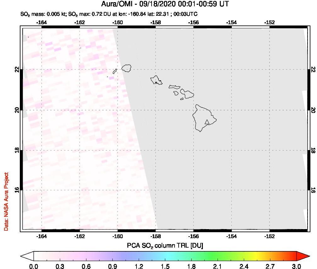 A sulfur dioxide image over Hawaii, USA on Sep 18, 2020.