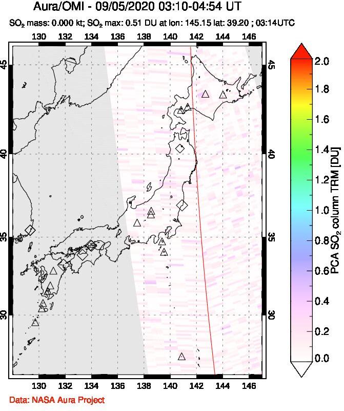 A sulfur dioxide image over Japan on Sep 05, 2020.