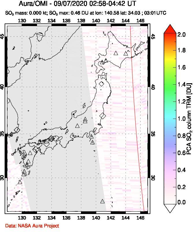 A sulfur dioxide image over Japan on Sep 07, 2020.