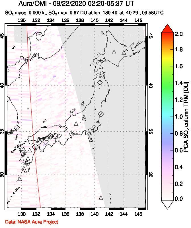 A sulfur dioxide image over Japan on Sep 22, 2020.