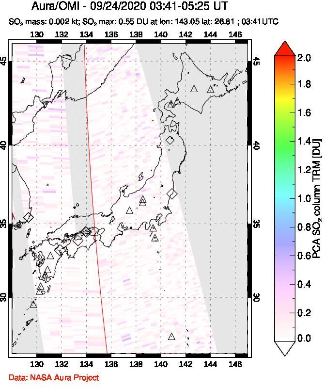 A sulfur dioxide image over Japan on Sep 24, 2020.