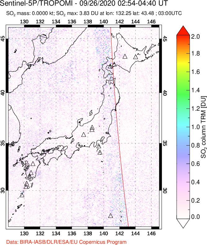 A sulfur dioxide image over Japan on Sep 26, 2020.