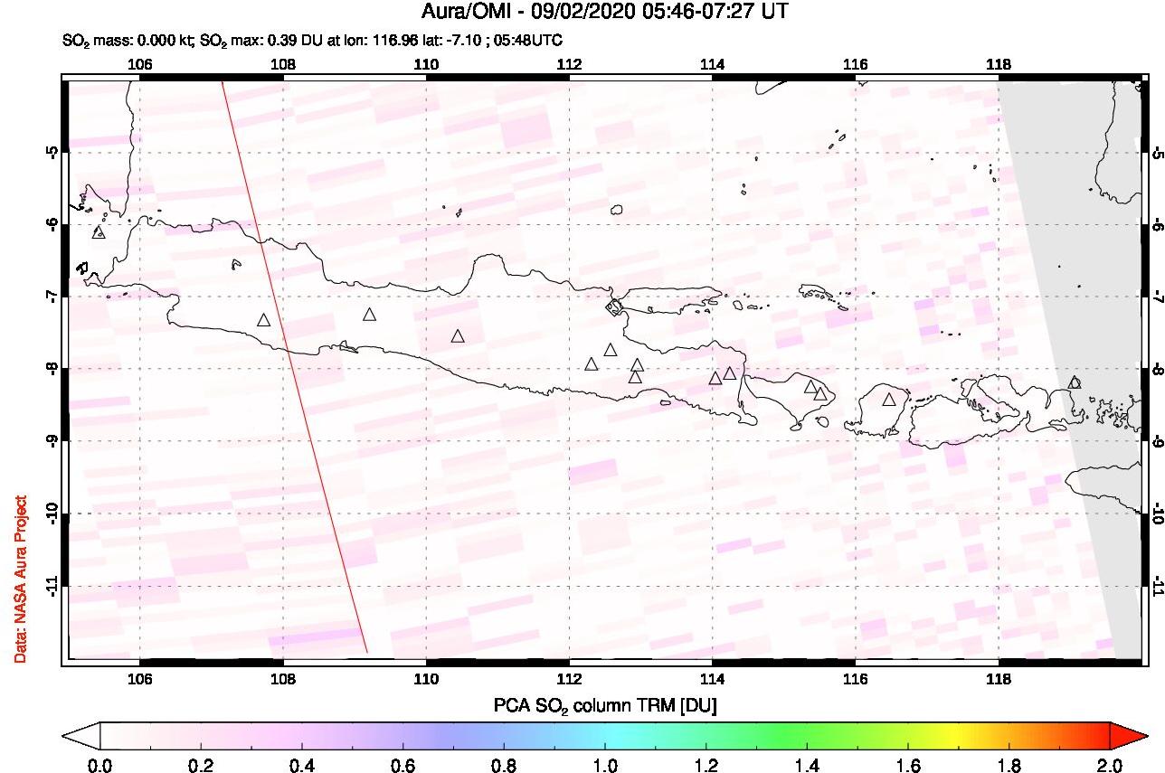 A sulfur dioxide image over Java, Indonesia on Sep 02, 2020.