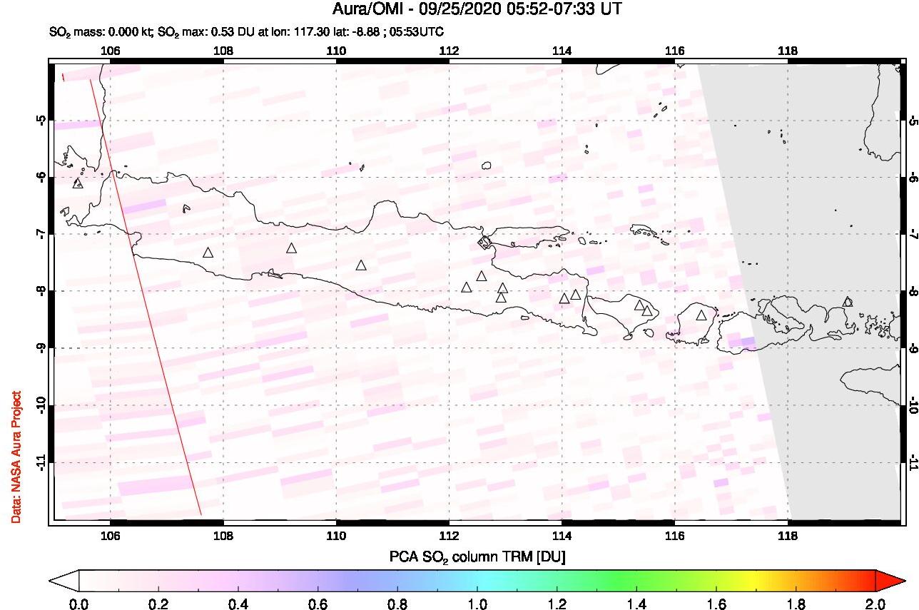 A sulfur dioxide image over Java, Indonesia on Sep 25, 2020.