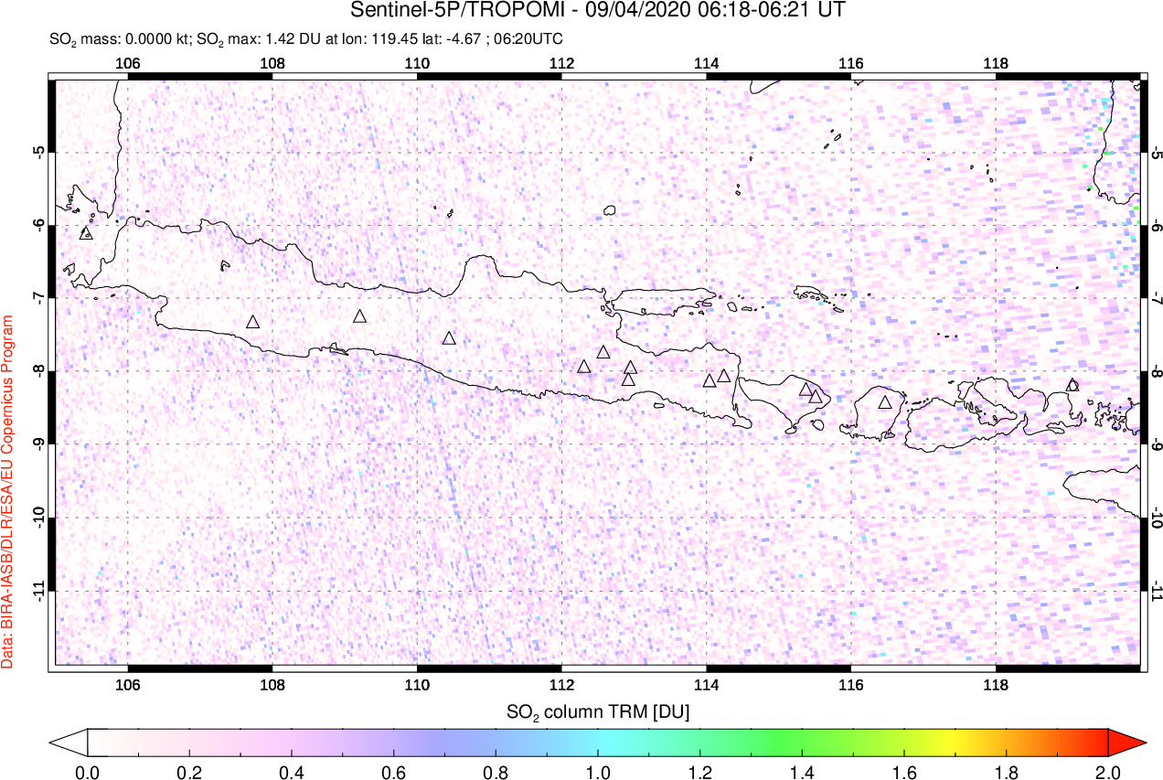 A sulfur dioxide image over Java, Indonesia on Sep 04, 2020.