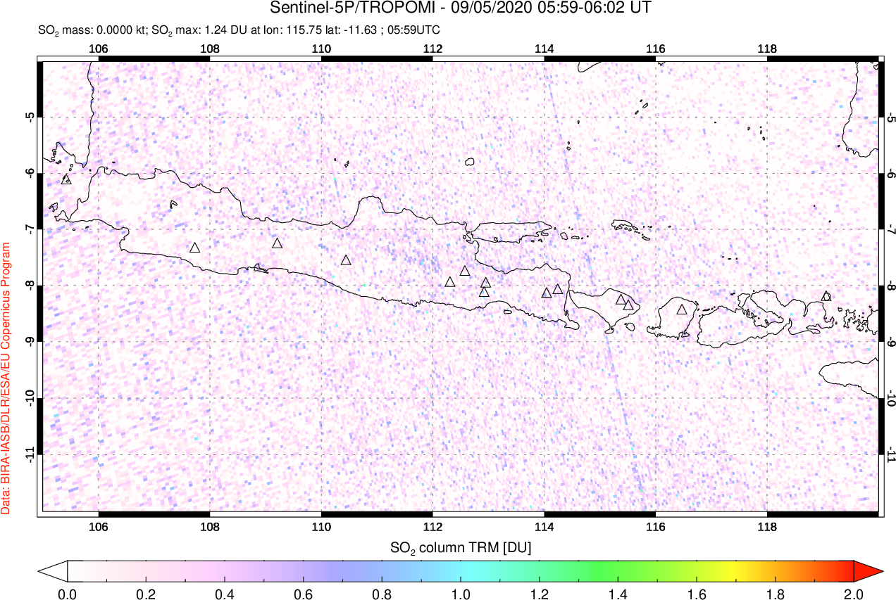 A sulfur dioxide image over Java, Indonesia on Sep 05, 2020.