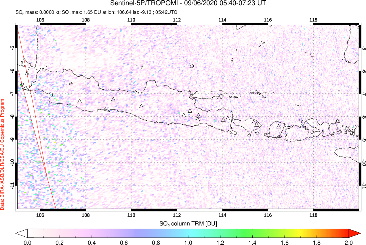 A sulfur dioxide image over Java, Indonesia on Sep 06, 2020.