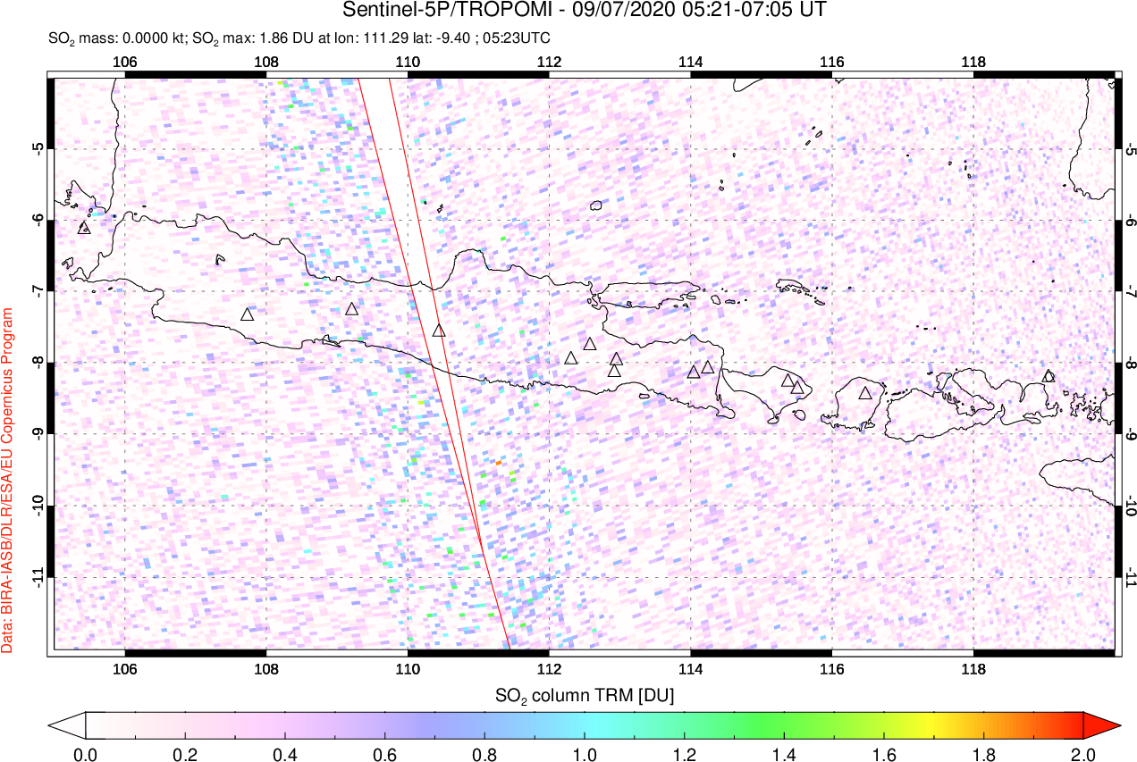 A sulfur dioxide image over Java, Indonesia on Sep 07, 2020.