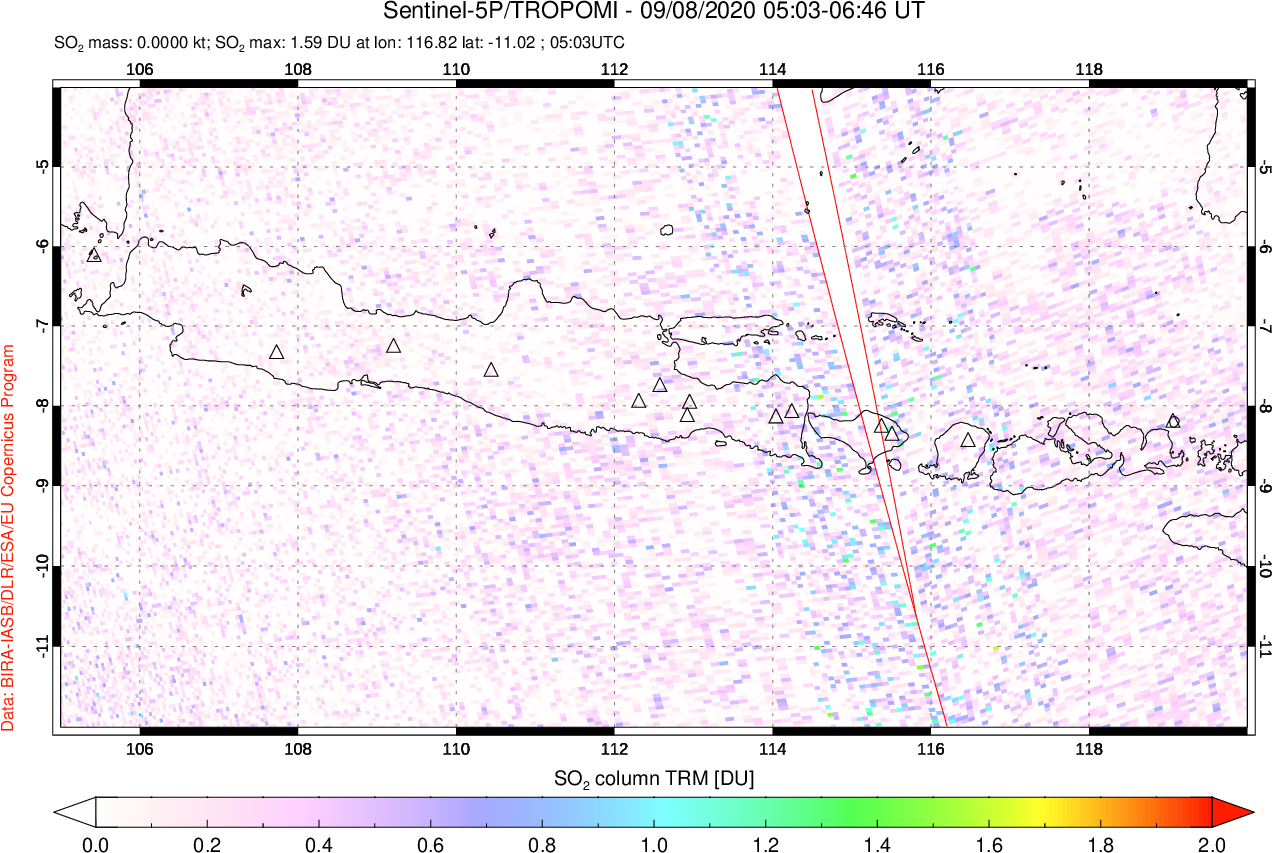 A sulfur dioxide image over Java, Indonesia on Sep 08, 2020.