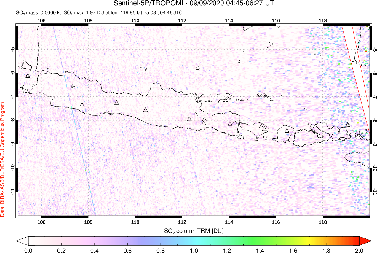 A sulfur dioxide image over Java, Indonesia on Sep 09, 2020.