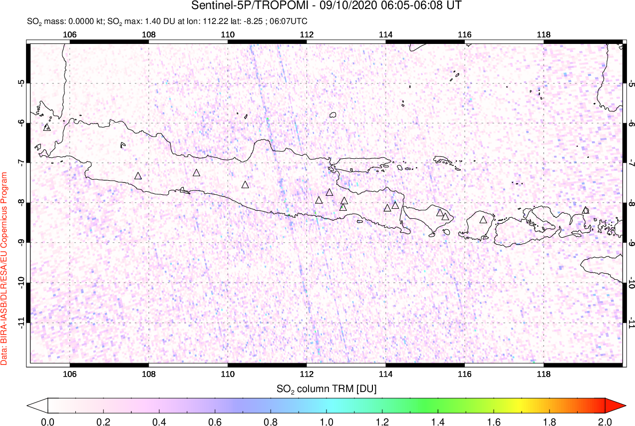 A sulfur dioxide image over Java, Indonesia on Sep 10, 2020.