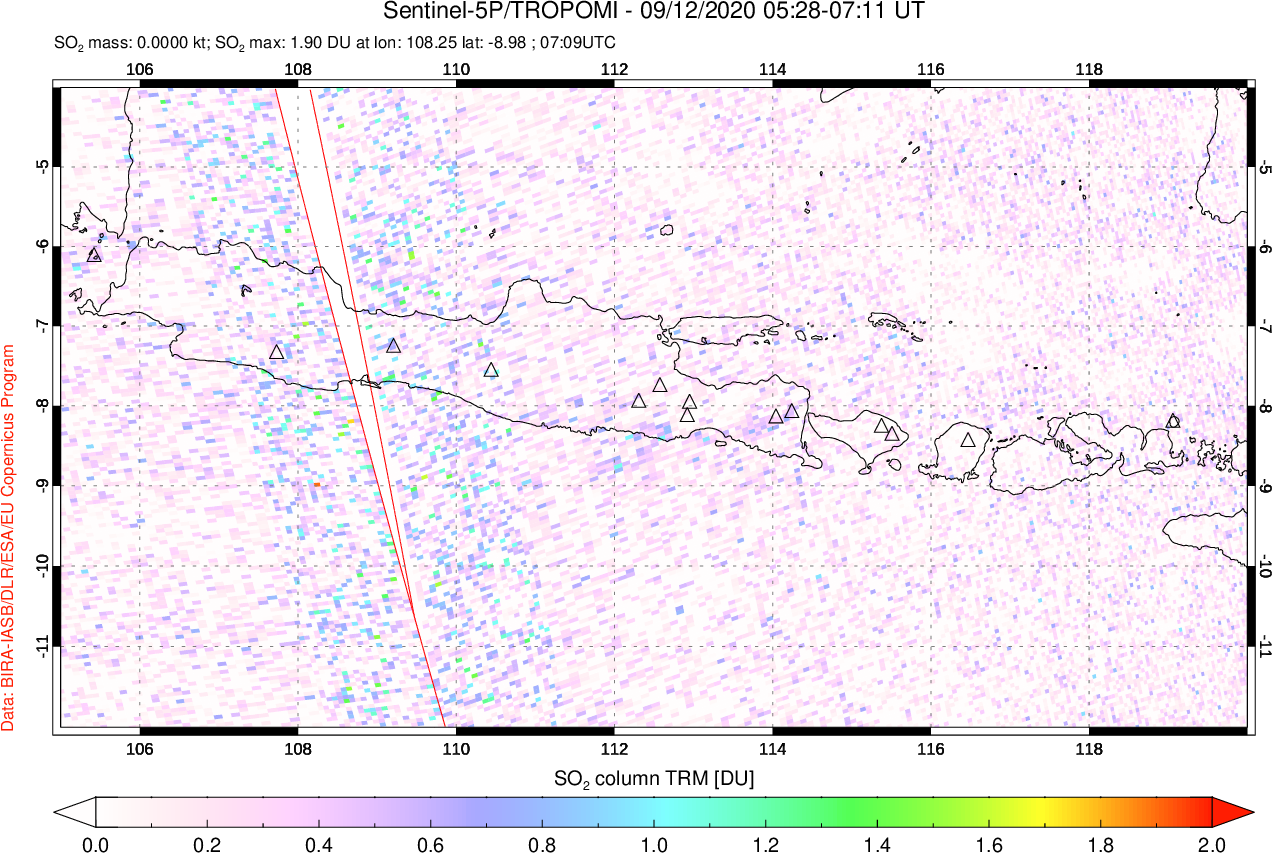 A sulfur dioxide image over Java, Indonesia on Sep 12, 2020.