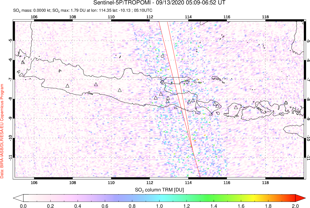 A sulfur dioxide image over Java, Indonesia on Sep 13, 2020.
