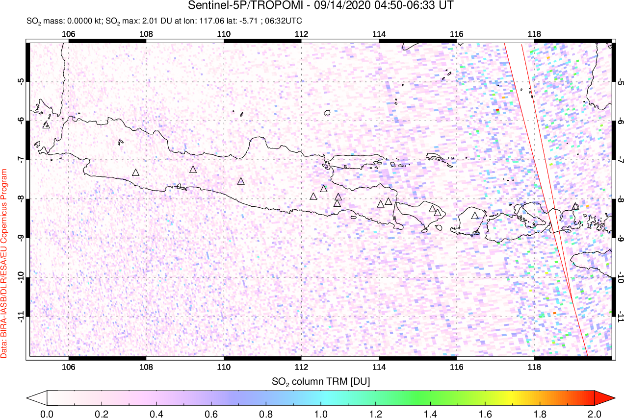 A sulfur dioxide image over Java, Indonesia on Sep 14, 2020.