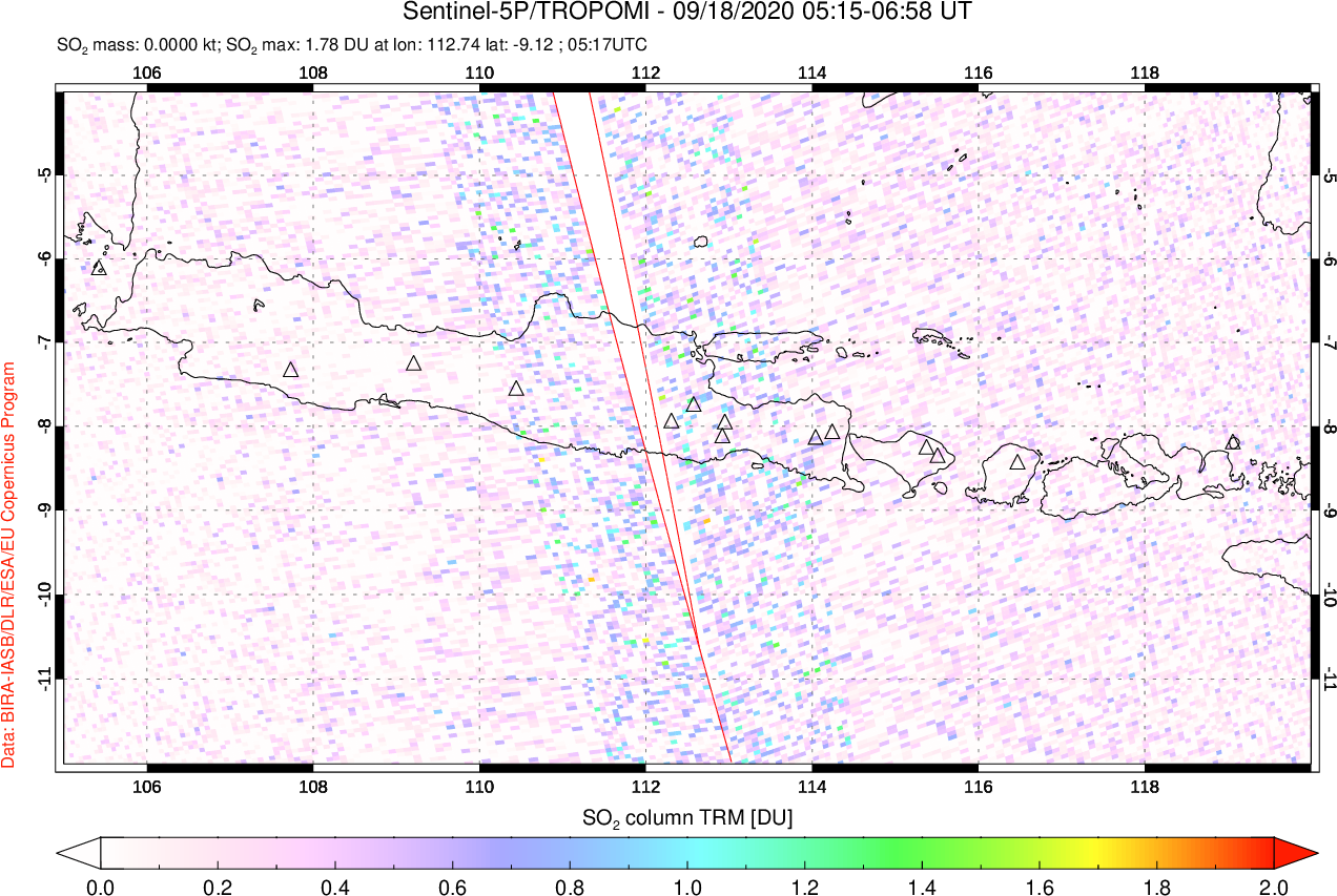 A sulfur dioxide image over Java, Indonesia on Sep 18, 2020.