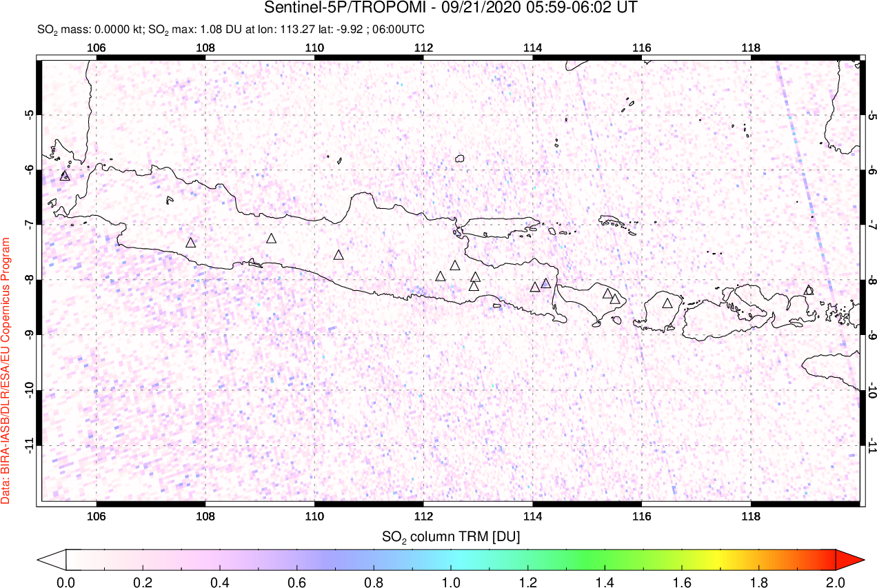 A sulfur dioxide image over Java, Indonesia on Sep 21, 2020.