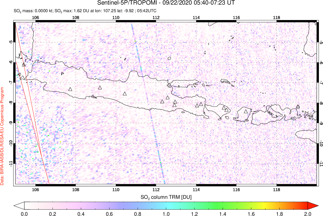 A sulfur dioxide image over Java, Indonesia on Sep 22, 2020.
