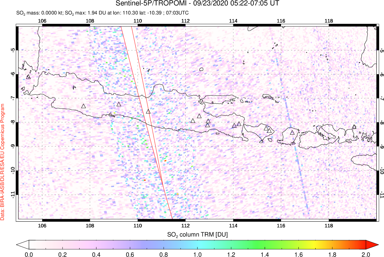 A sulfur dioxide image over Java, Indonesia on Sep 23, 2020.