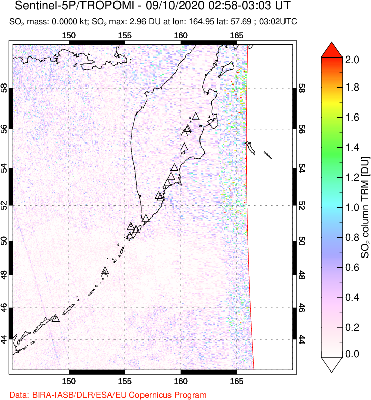 A sulfur dioxide image over Kamchatka, Russian Federation on Sep 10, 2020.
