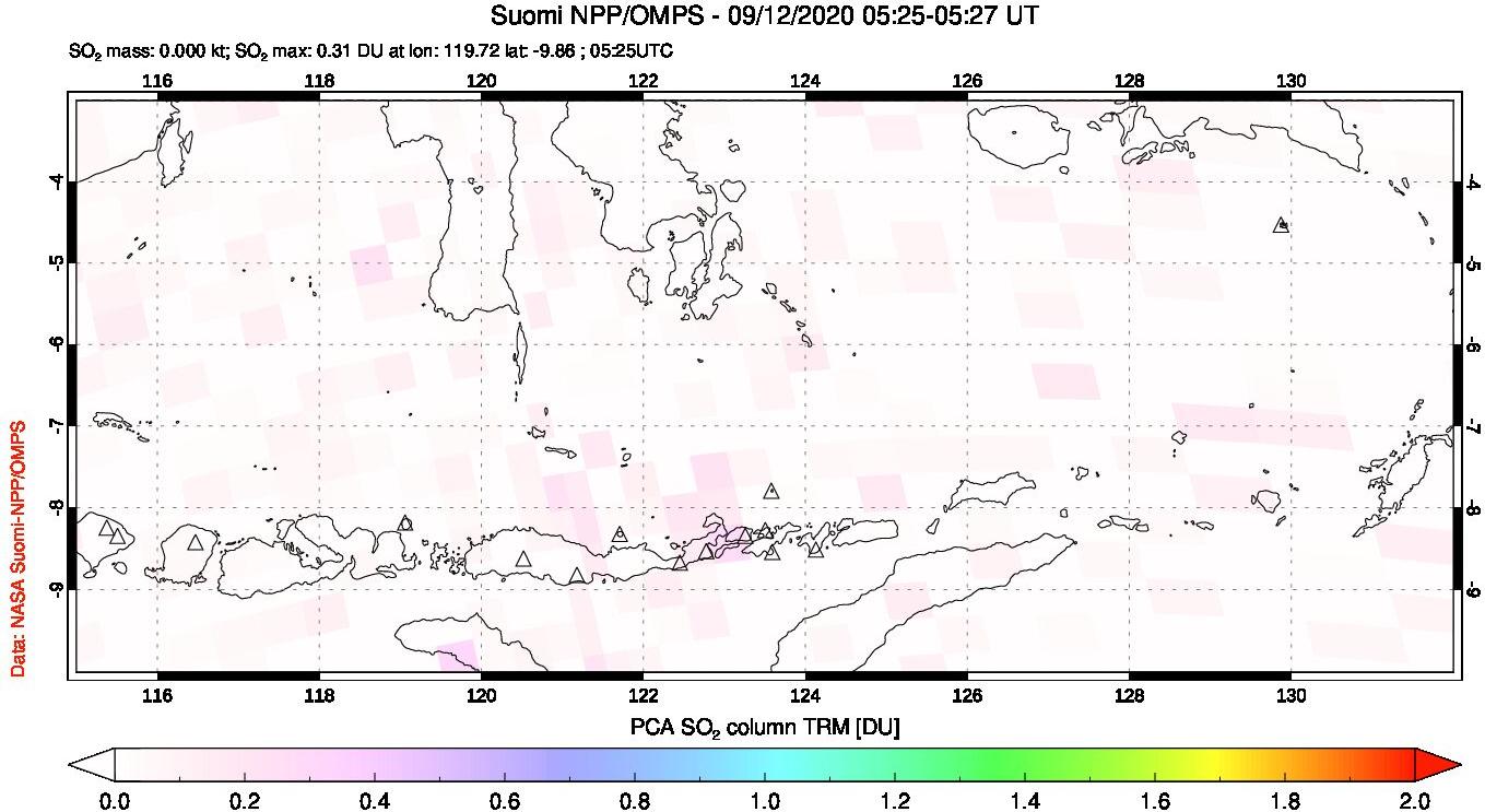 A sulfur dioxide image over Lesser Sunda Islands, Indonesia on Sep 12, 2020.