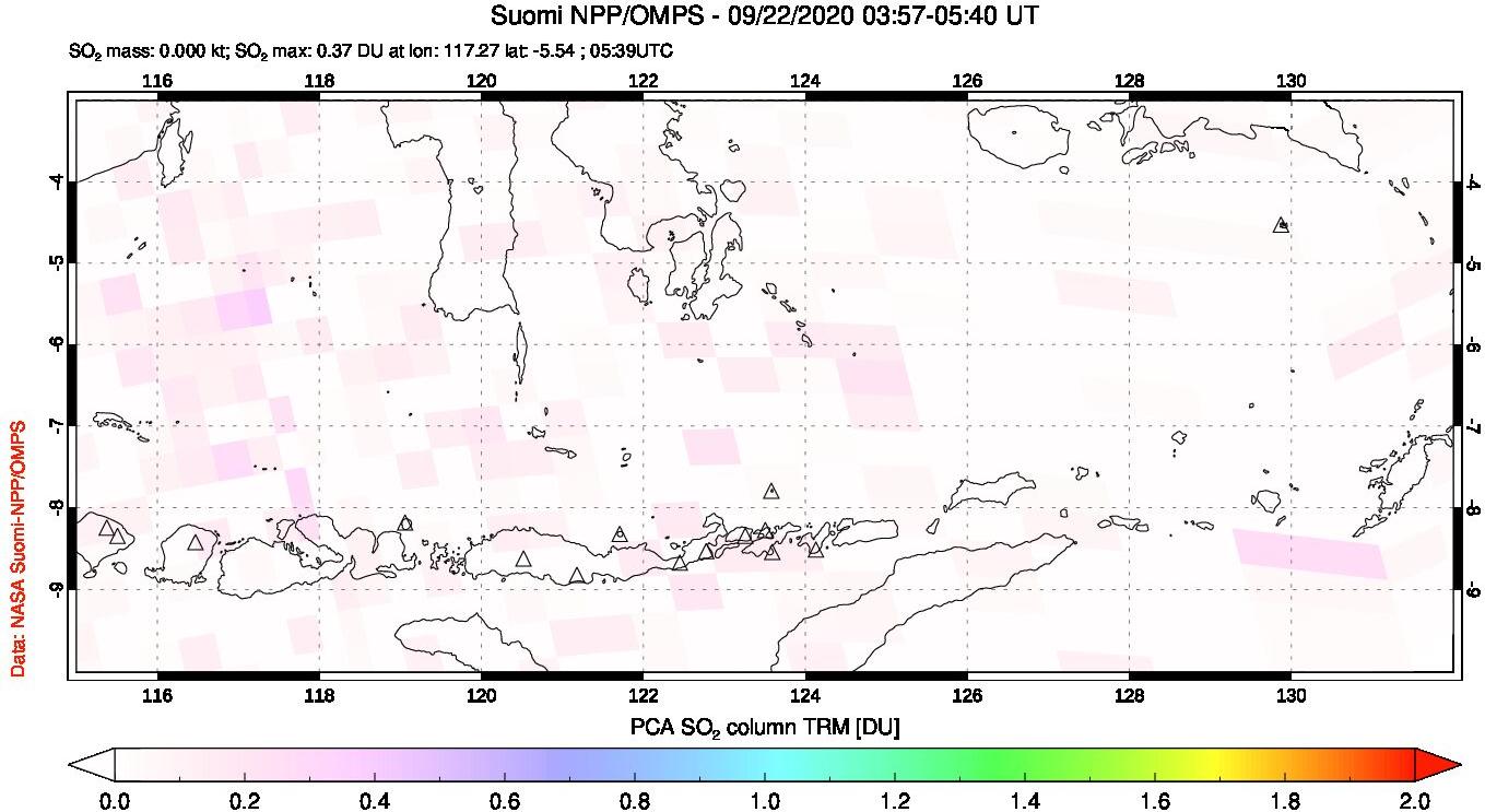 A sulfur dioxide image over Lesser Sunda Islands, Indonesia on Sep 22, 2020.