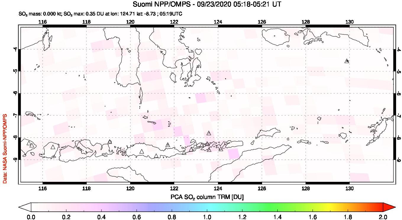 A sulfur dioxide image over Lesser Sunda Islands, Indonesia on Sep 23, 2020.