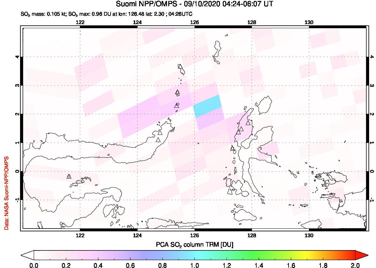 A sulfur dioxide image over Northern Sulawesi & Halmahera, Indonesia on Sep 10, 2020.
