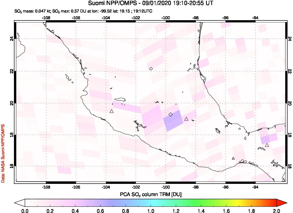 A sulfur dioxide image over Mexico on Sep 01, 2020.